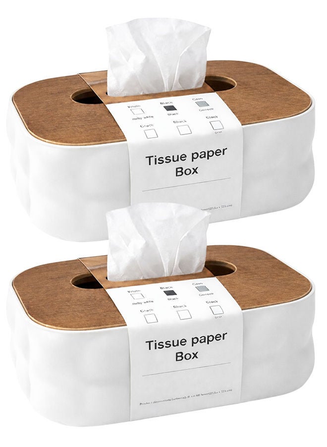2 White Modern Tissue Box Cover with Lid – Decorative Rectangular Tissue Holder for Bathroom, Living Room, Bedroom & Office Beige